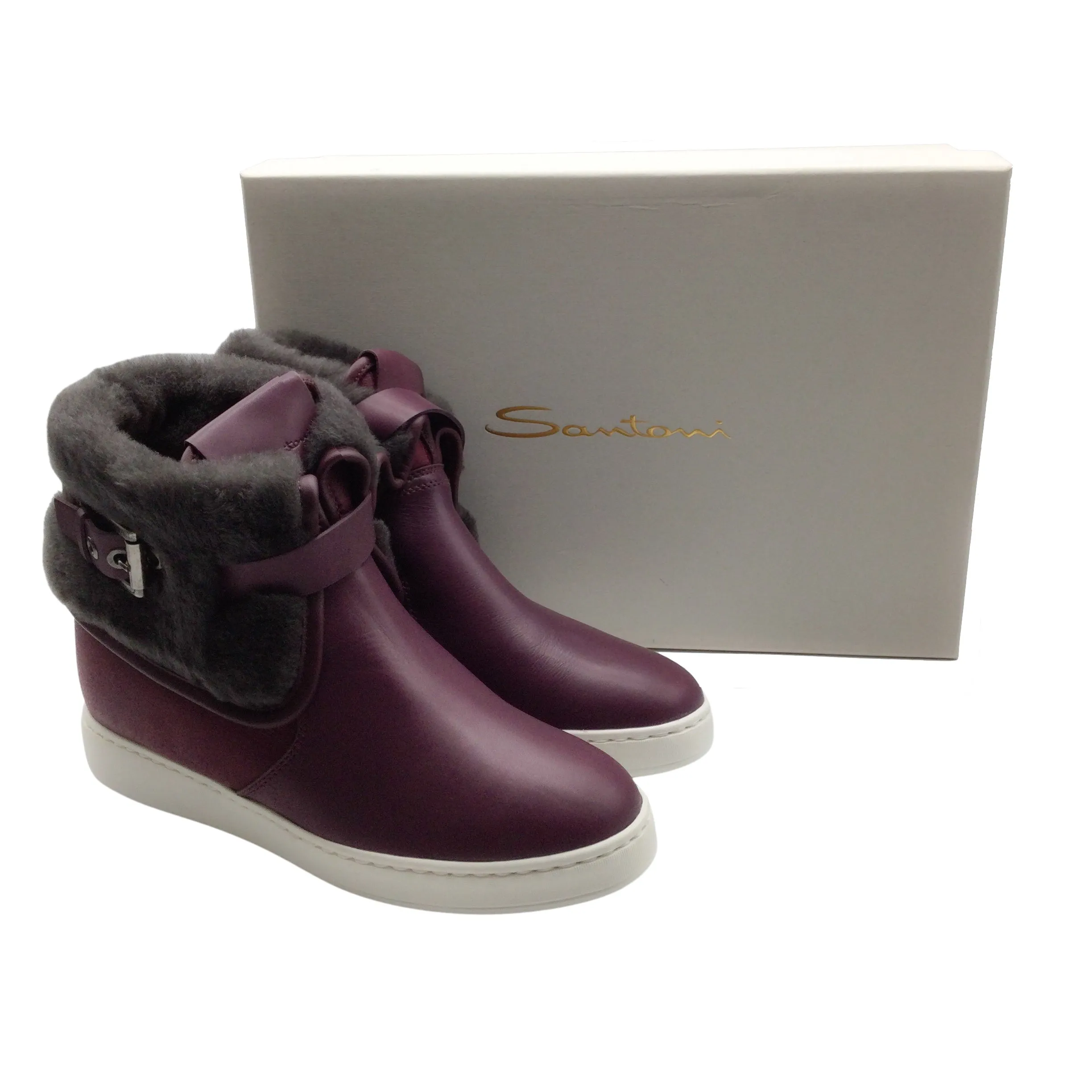 Santoni Deep Purple Leather Ankle Boots/Booties