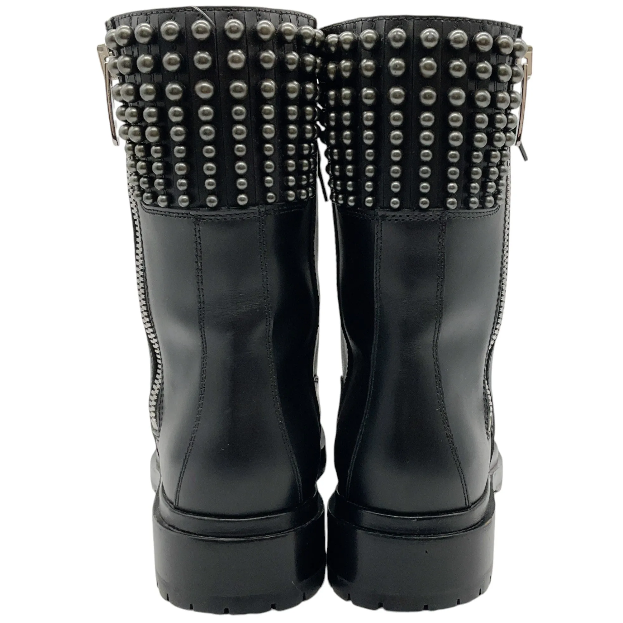 Sergio Rossi Black Leather Studded Lace Up Combat Boots