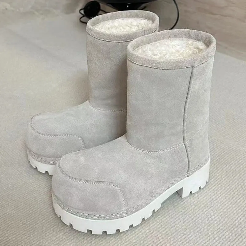 Sheepskin Thick Sole Anti-Slip Short Plush Warm Winter 2024 Shoes