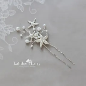 Starfish and pearl hair pin sea star beach wedding - Sold Individually - silver, gold or rose gold