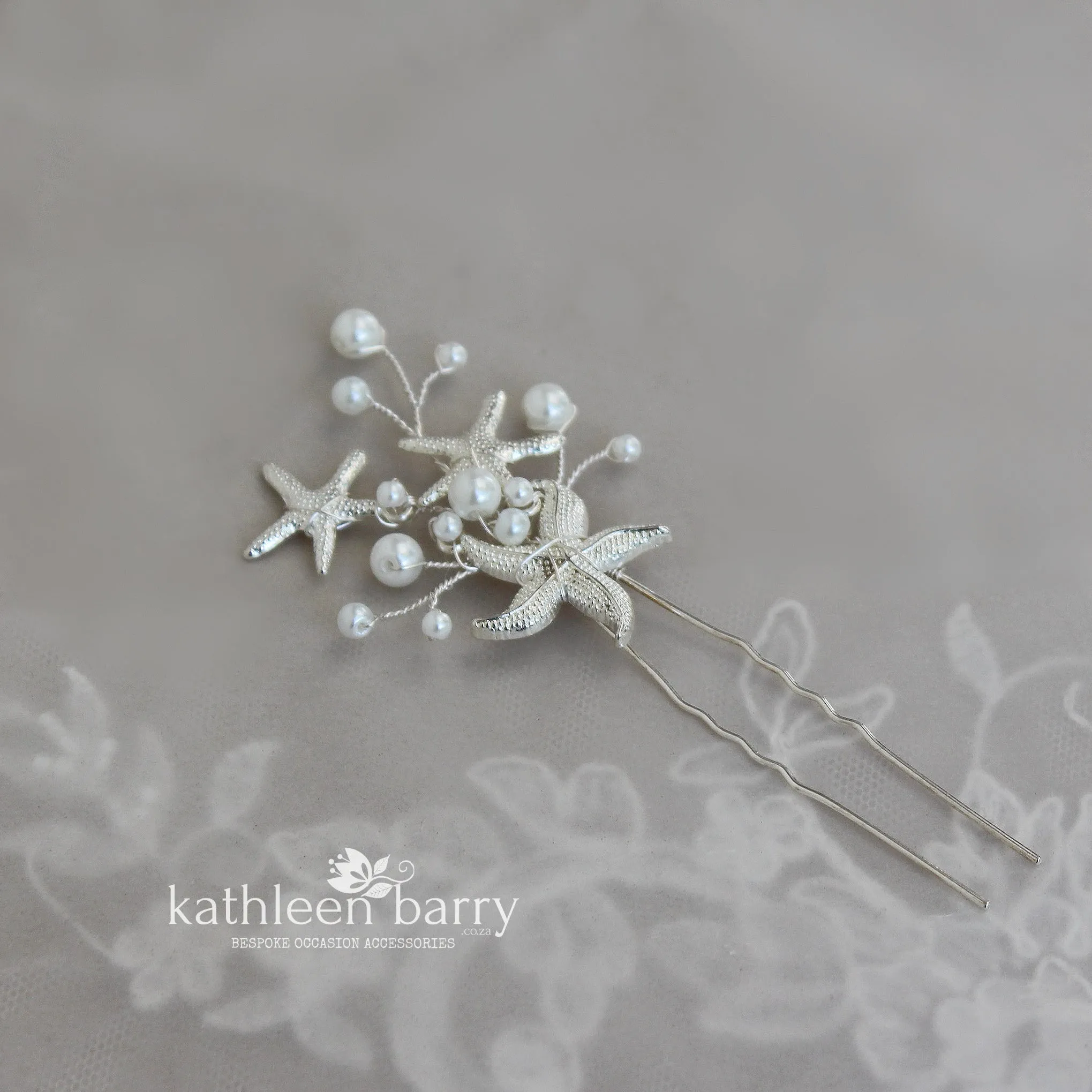 Starfish and pearl hair pin sea star beach wedding - Sold Individually - silver, gold or rose gold