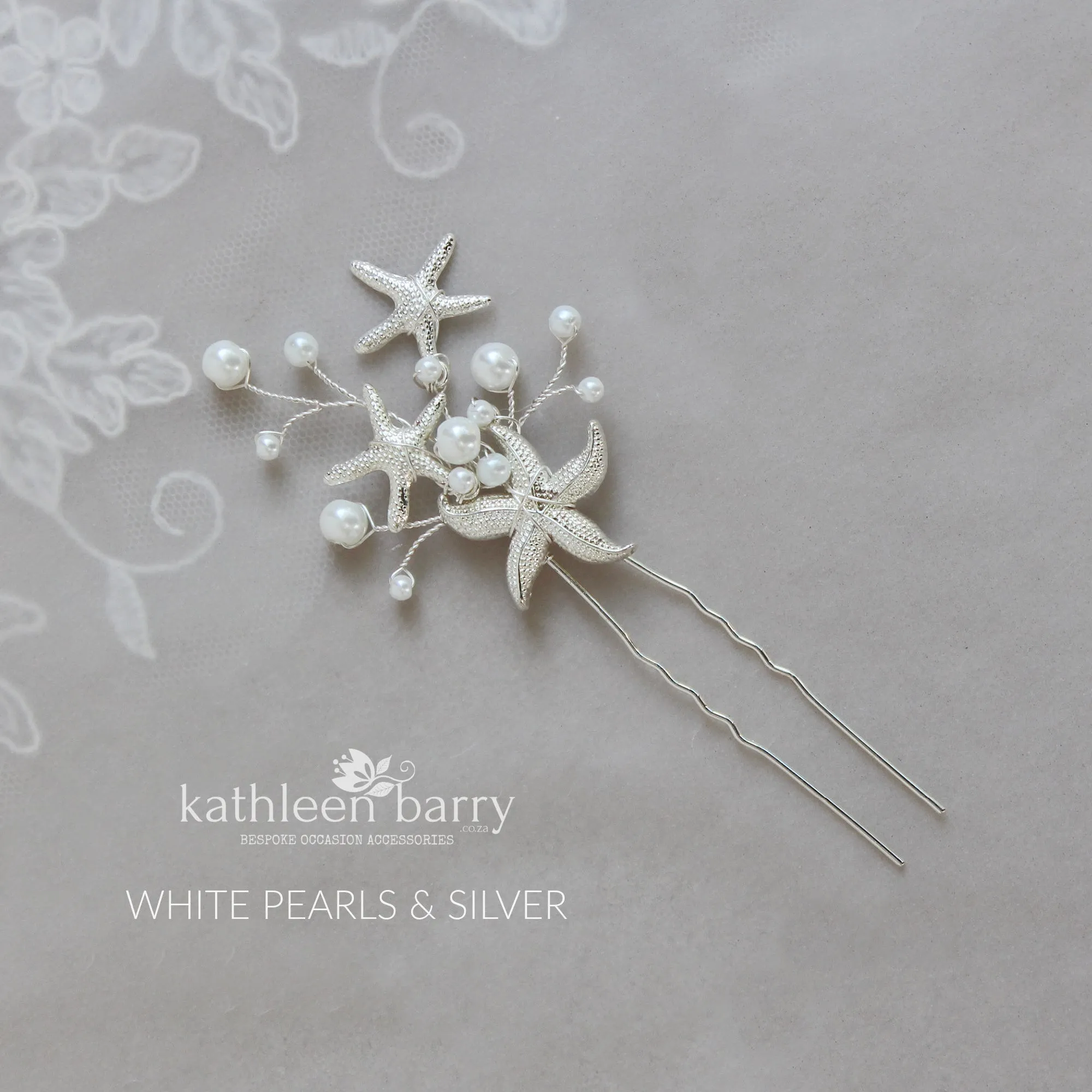 Starfish and pearl hair pin sea star beach wedding - Sold Individually - silver, gold or rose gold