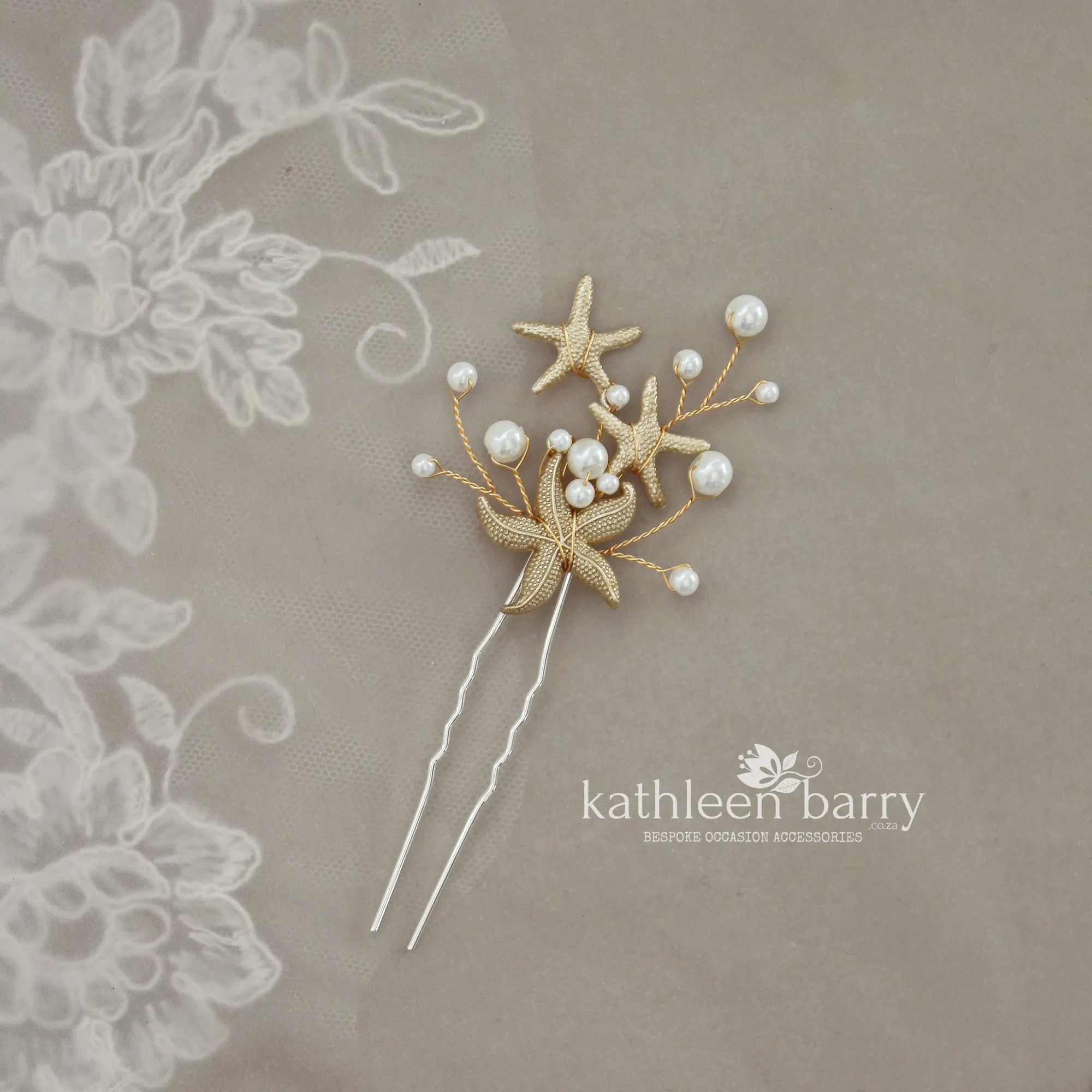 Starfish and pearl hair pin sea star beach wedding - Sold Individually - silver, gold or rose gold