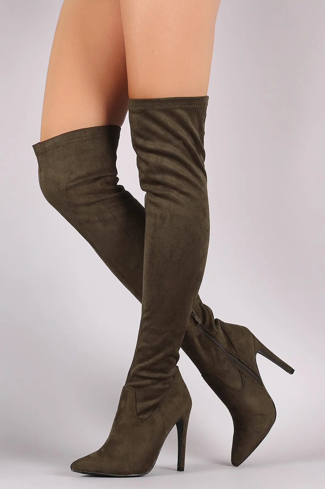 Suede Fitted OTK Pointy Toe Stiletto Boots