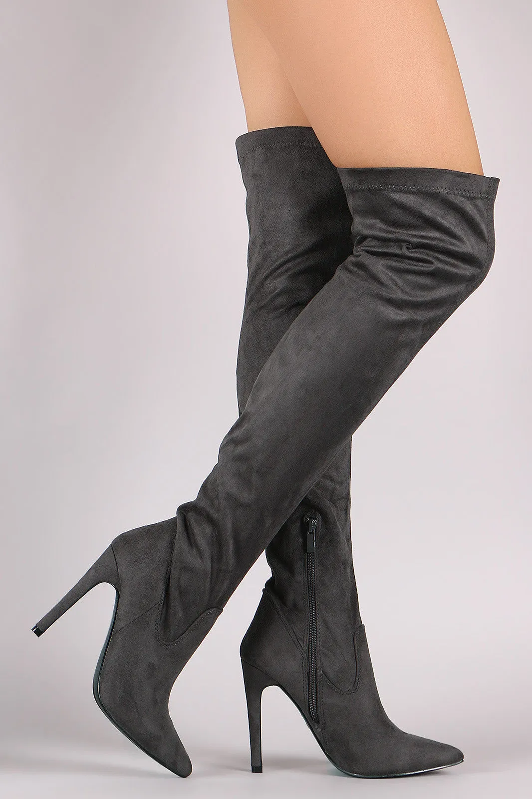 Suede Fitted OTK Pointy Toe Stiletto Boots