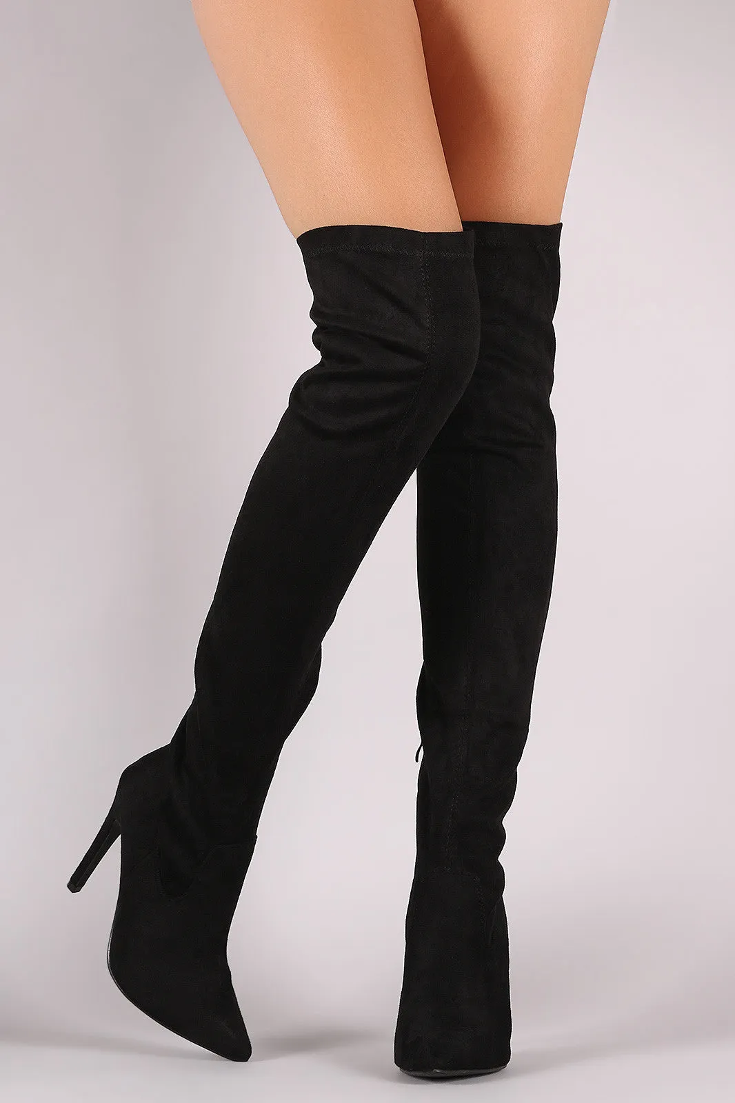 Suede Fitted OTK Pointy Toe Stiletto Boots