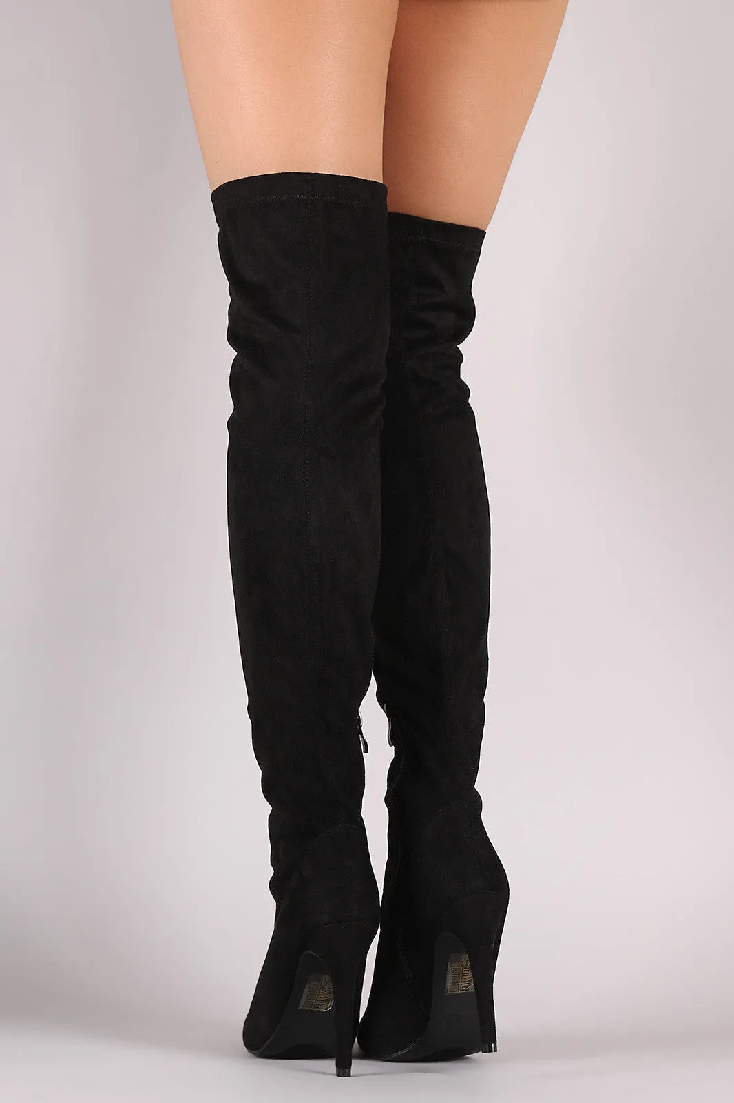 Suede Fitted OTK Pointy Toe Stiletto Boots