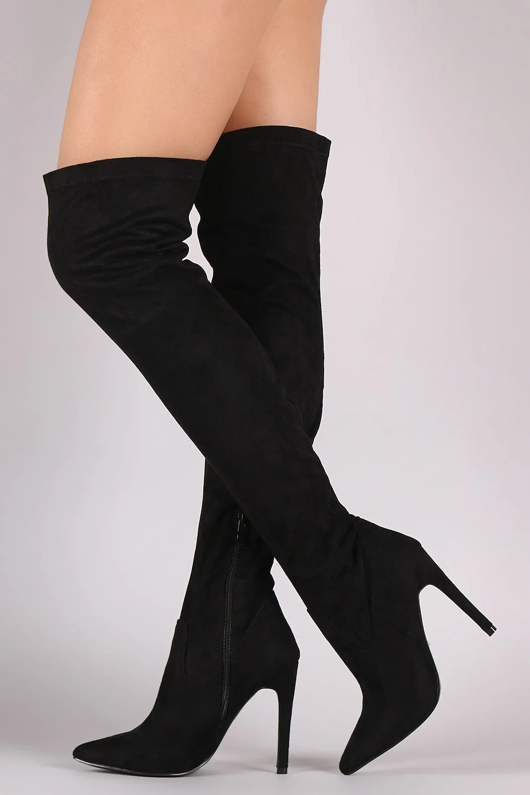 Suede Fitted OTK Pointy Toe Stiletto Boots