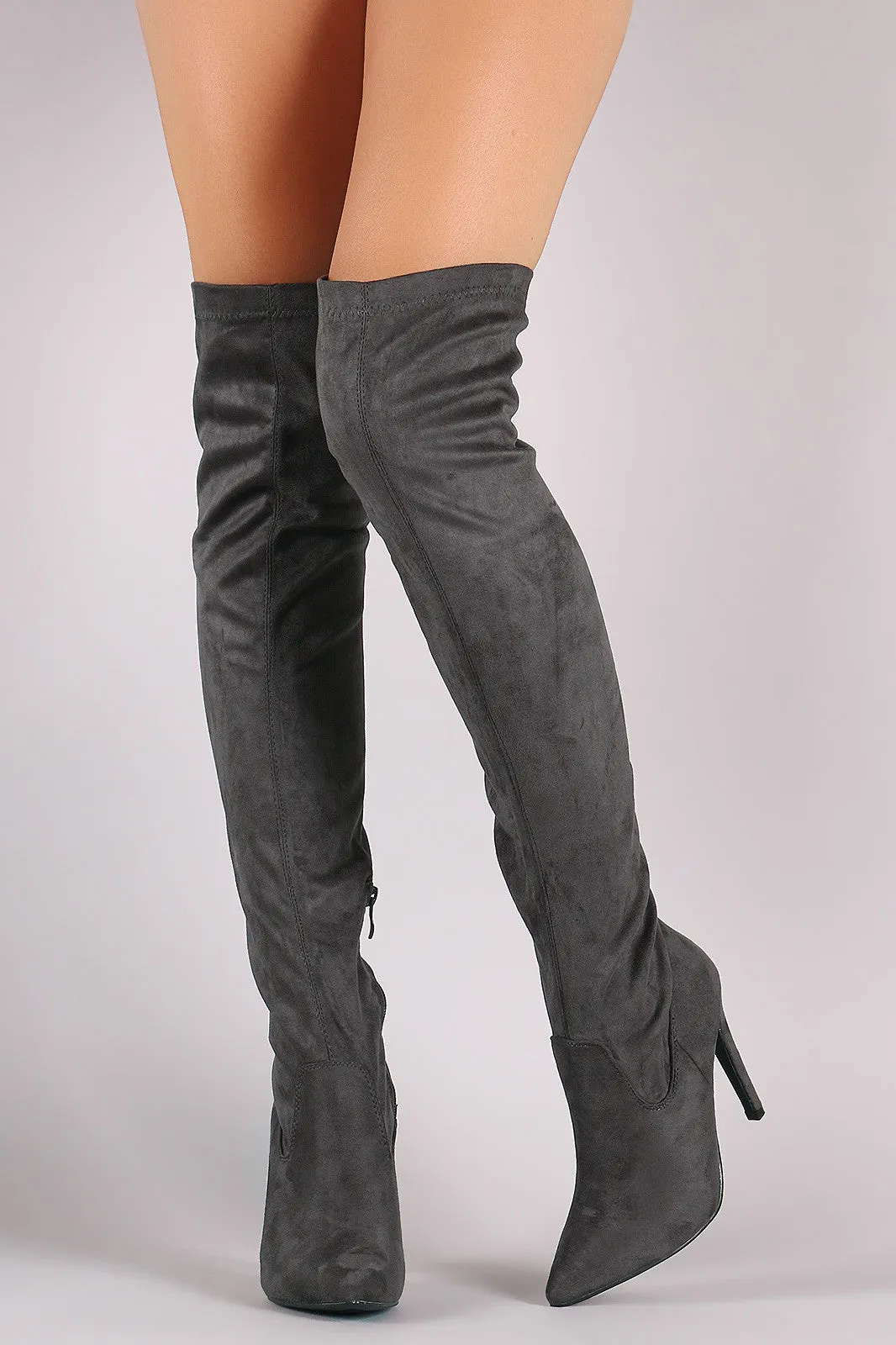 Suede Fitted OTK Pointy Toe Stiletto Boots