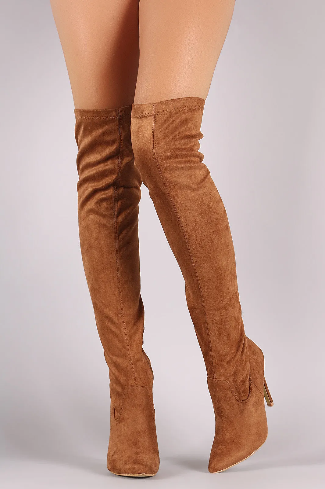 Suede Fitted OTK Pointy Toe Stiletto Boots