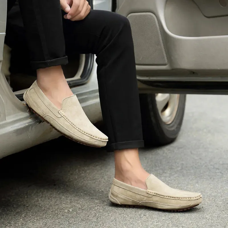 Suede Leather Round Toe Loafers