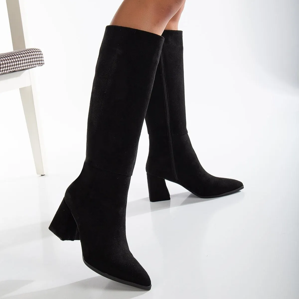 Valerie - Black Suede Knee High Boots