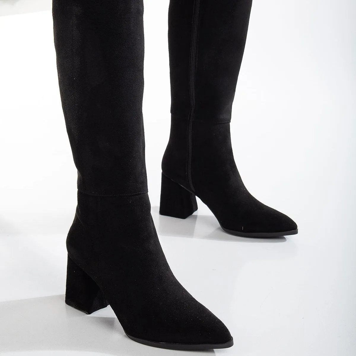 Valerie - Black Suede Knee High Boots