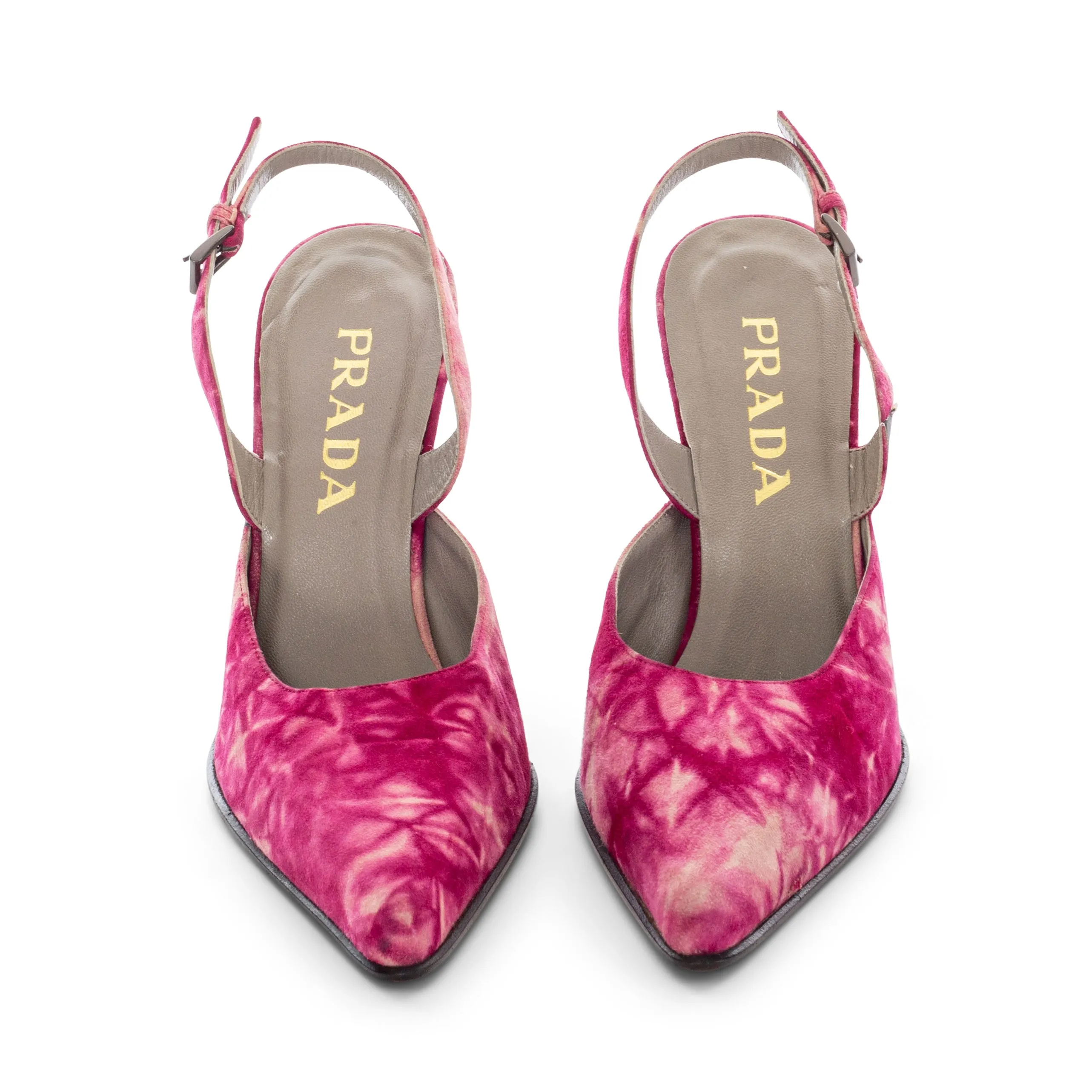 Vintage Pink Suede Tie-Dye Pointed Slingback Pumps 38