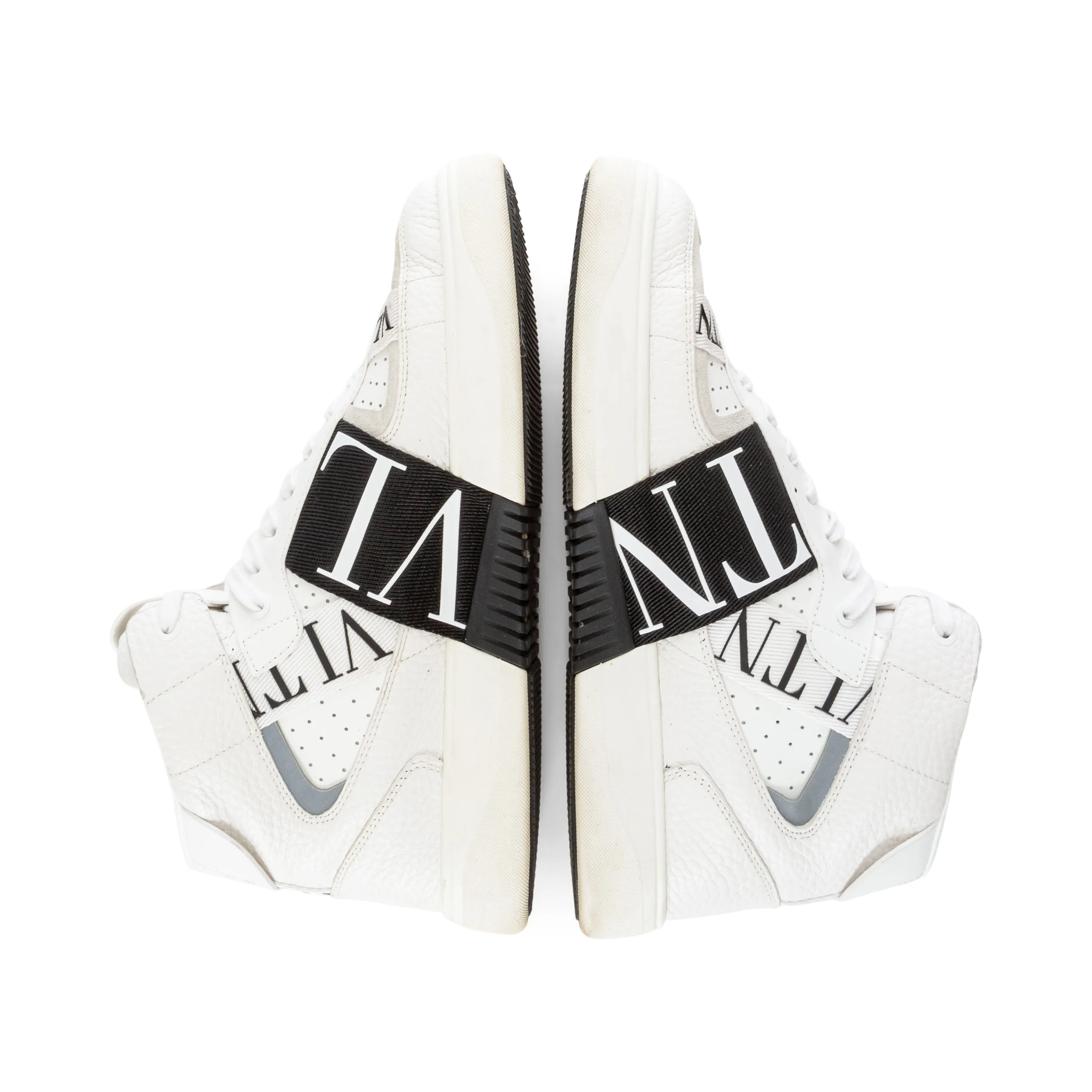 White and Black VL7N Web Logo Mid-Top Sneakers Men's 43.5